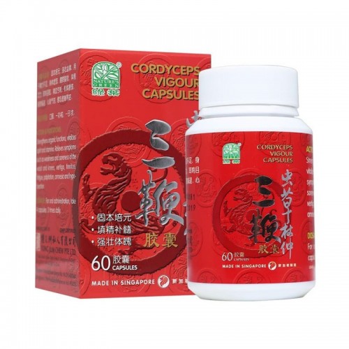 Chong Cao Du Zhong San Bian Jiao Nang Cordyceps Vigour Capsules 60S 虫草杜仲三鞭胶囊 60 S Nature'S Green 绿叶
