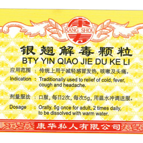 Yin Qiao Jie Du Ke Li 银翘解毒颗粒 100G Kang Shou 康寿