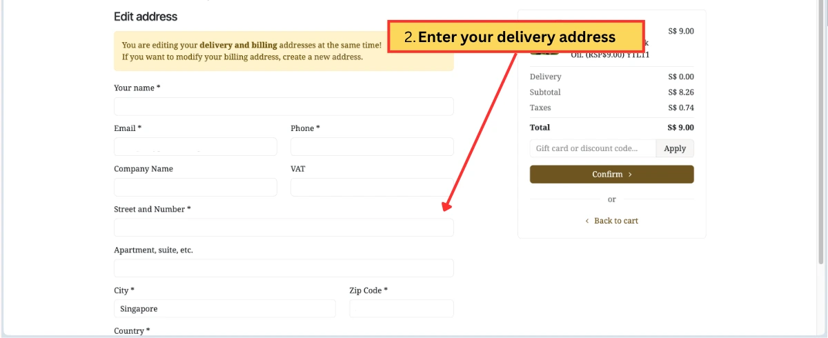 Enter address accordingly for parcel to be sent to the correct address
