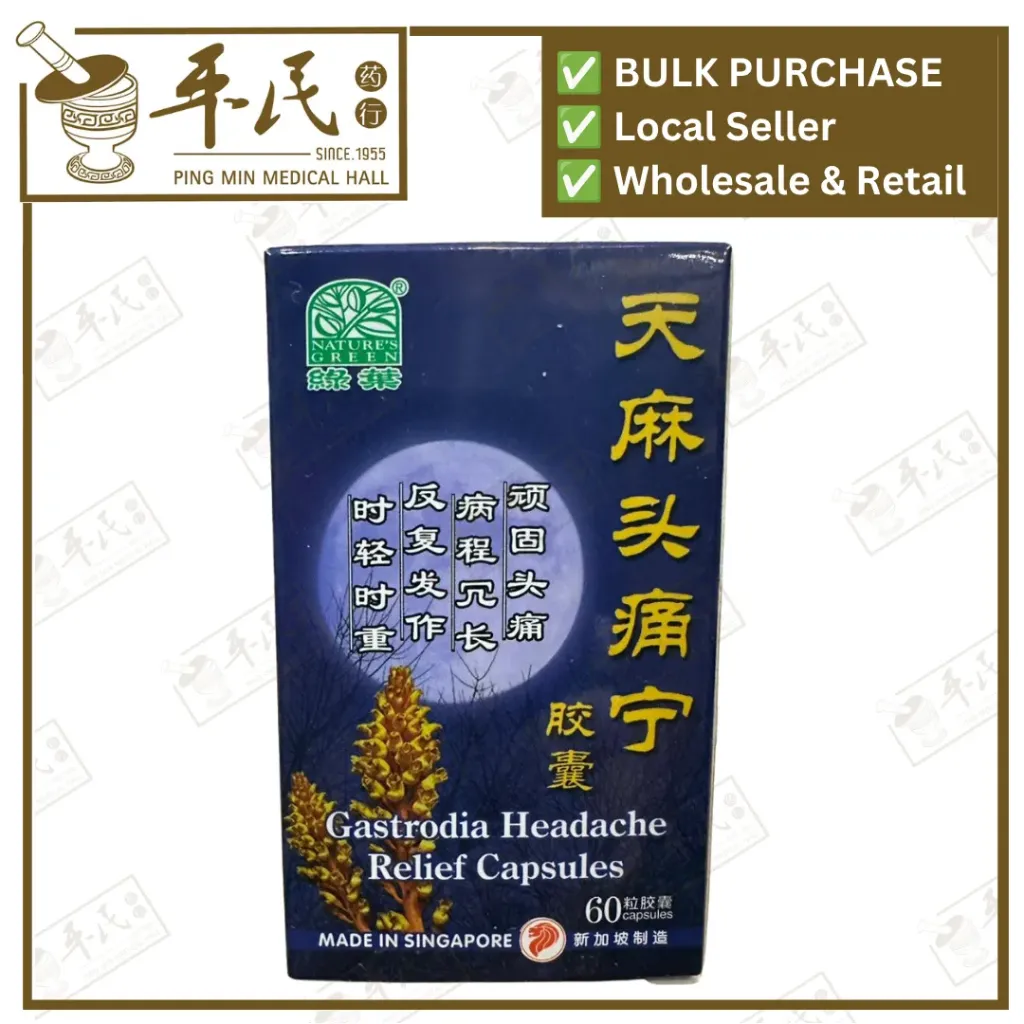 [WTM51] 天麻头痛宁胶囊.绿叶.60s.TIAN MA TOU TONG NING JIAO NANG Gastrodia Headache Relief Capsules 60s Natures GREEN. WTM51