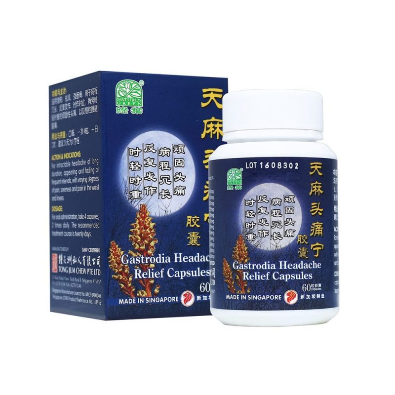 [WTM51] 天麻头痛宁胶囊.绿叶.60s.TIAN MA TOU TONG NING JIAO NANG Gastrodia Headache Relief Capsules 60s Natures GREEN. WTM51